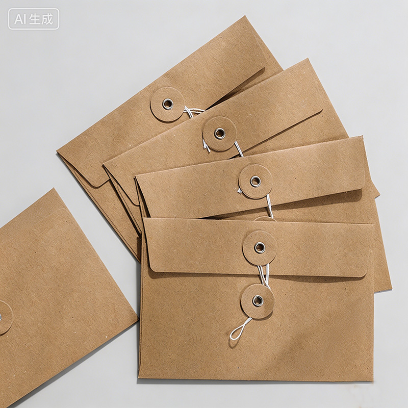 10 Retro Kraft Paper Heart Tie Sealing Envelope Sets