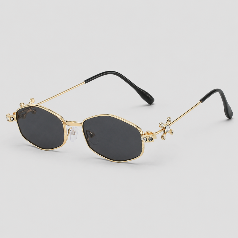 Hexagon Rhinestone Hinge Metal Frame Vintage Sunglasses