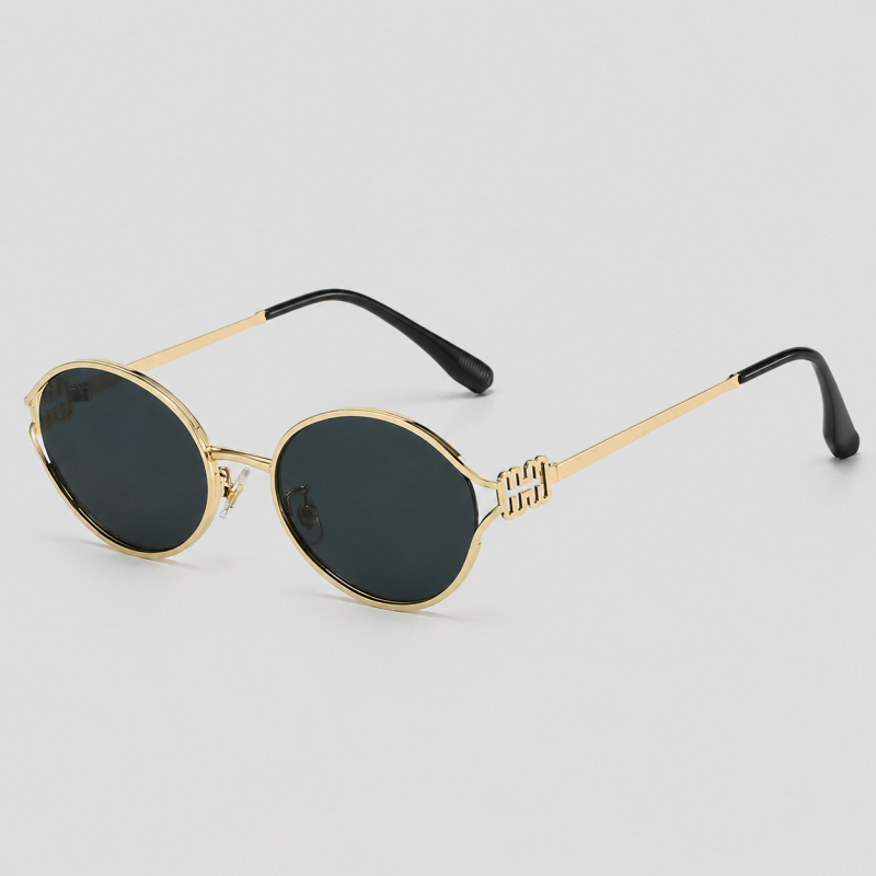 Oval Hollow Cutout Metal Temple Luxury Sunglasses