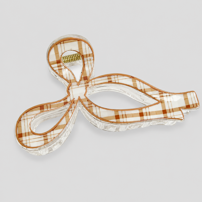 Hollow Three-Loop Plaid Bow Hair Claw Clip