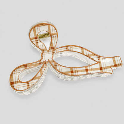 Hollow Three-Loop Plaid Bow Hair Claw Clip