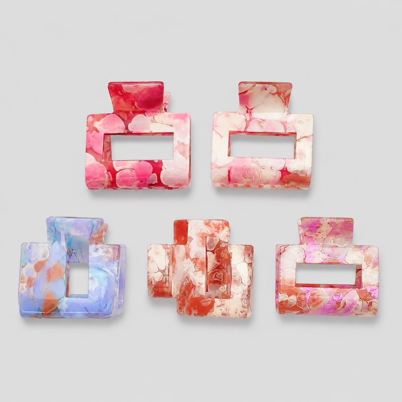 Mini Hollow Square Marbled Hair Claw Clip