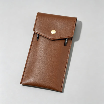Snap Button Large Capacity PU Leather Pencil Pouch