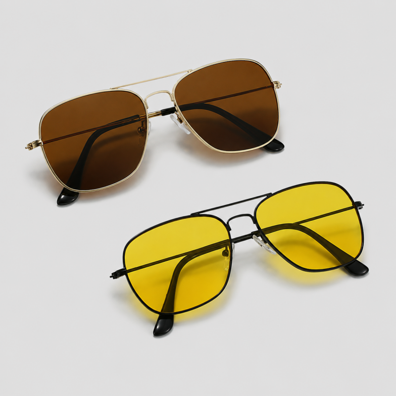 Double Bridge Metal Pilot Fashion Sunglasses