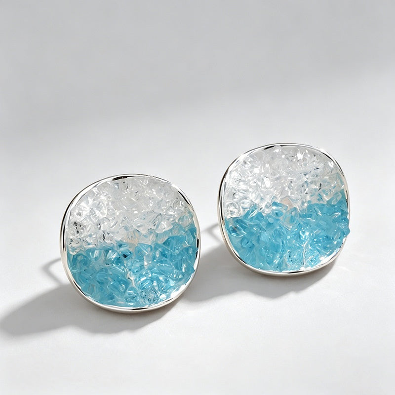 Round Square Glitter Crushed Glass Crystal Studs