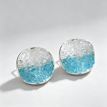 Round Square Glitter Crushed Glass Crystal Studs