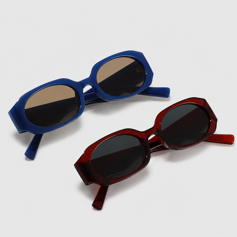 Narrow Oval Thick Wide Temple Retro Trendy Sunglasses