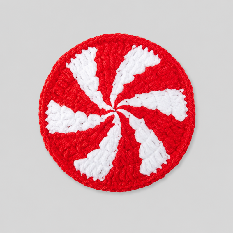 New Hand Crocheted Peppermint Candy Round Coaster