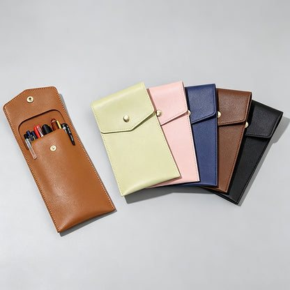 Snap Button Large Capacity PU Leather Pencil Pouch