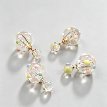 Double Transparent Ball Pastel Dot Back Front Earrings