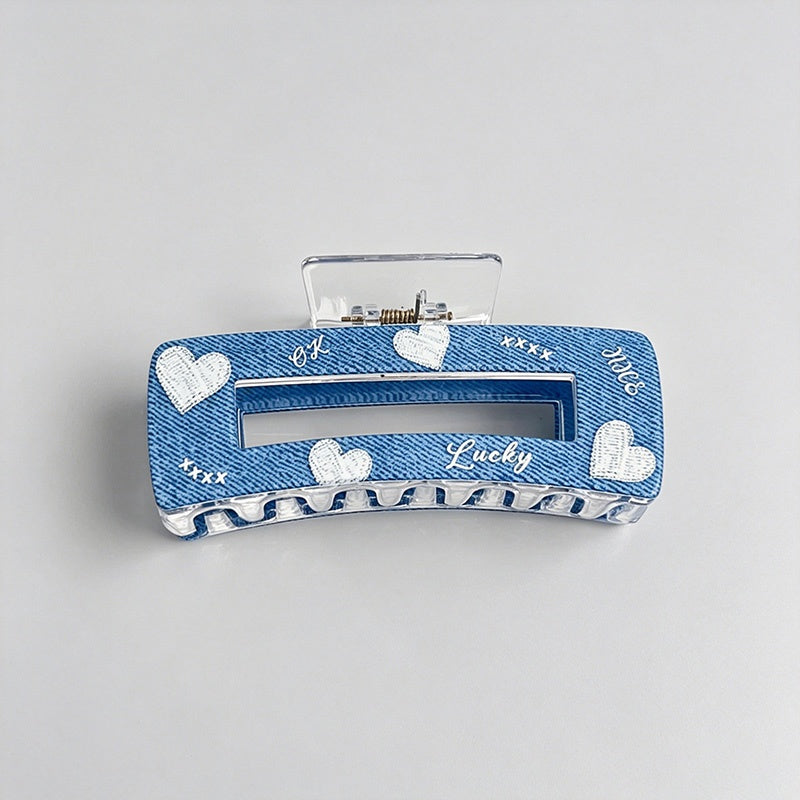Blue Heart Print Hair Claw Clips
