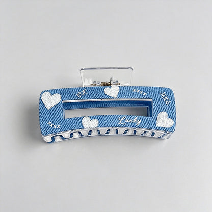 Blue Heart Print Hair Claw Clips