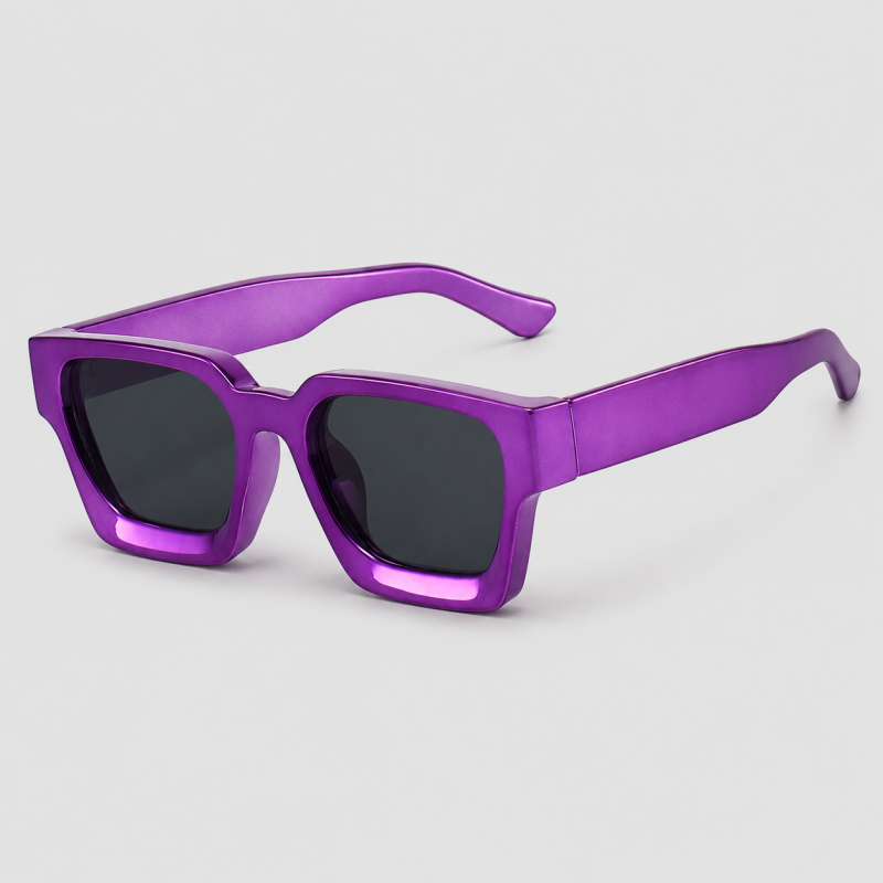 Metallic Electroplated Thick Square Trendy Sunglasses