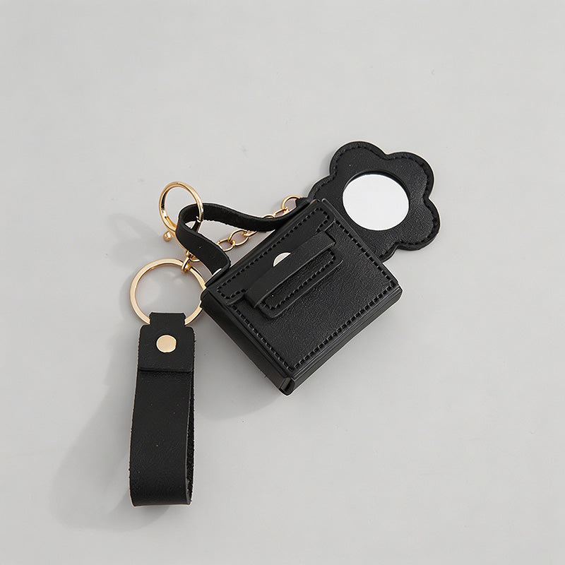 Mini Faux PU Pouch Keychain With Mirror