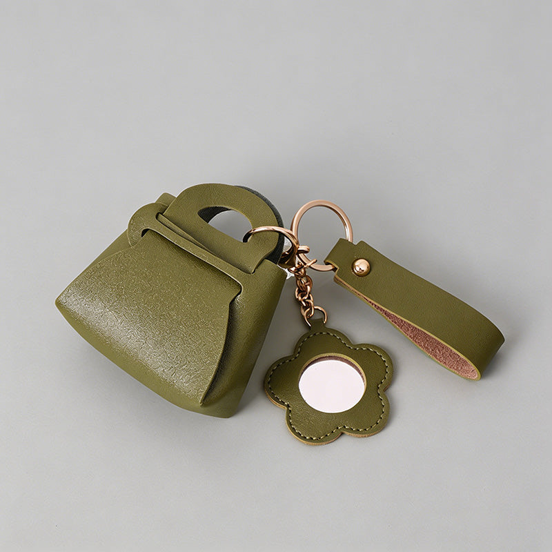 Luxury Faux PU Mini Bag Keychain Mirror