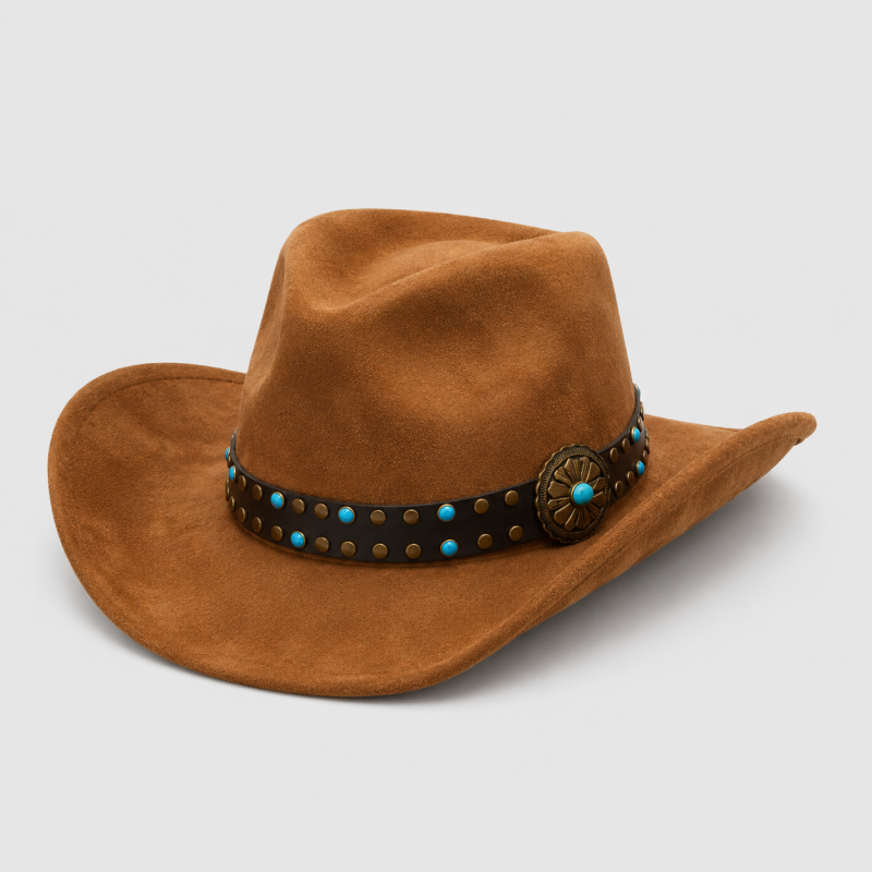 Western Cowboy Hat with Beaded Band and Concho Detail