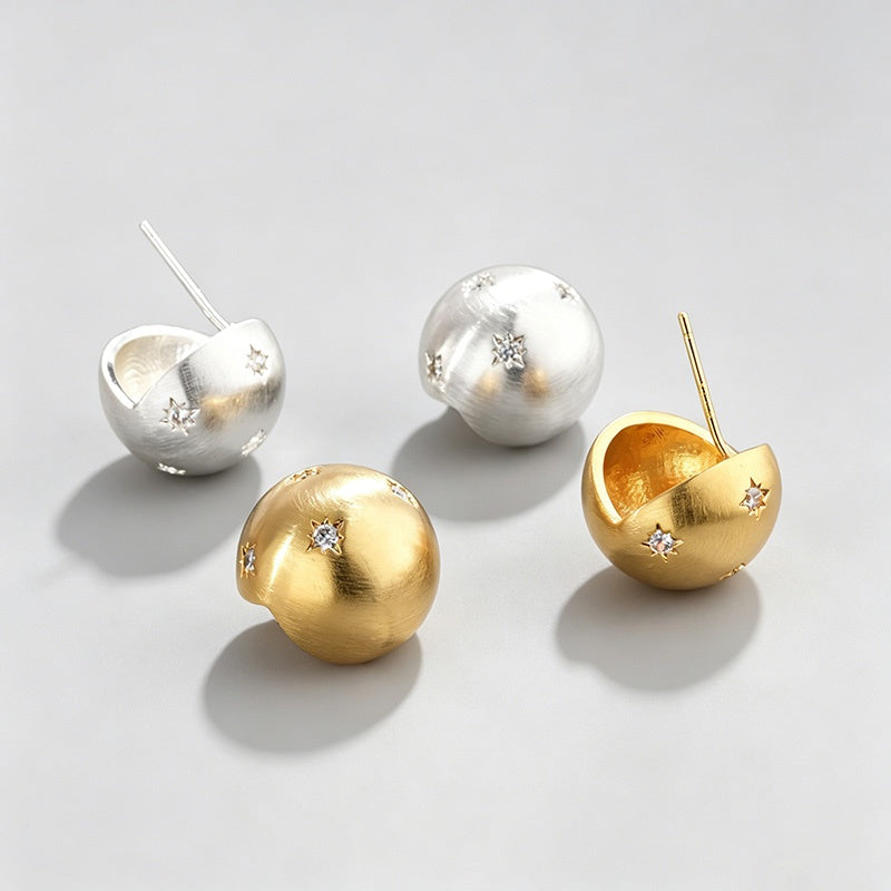 Brushed Round Ball Stud Earrings