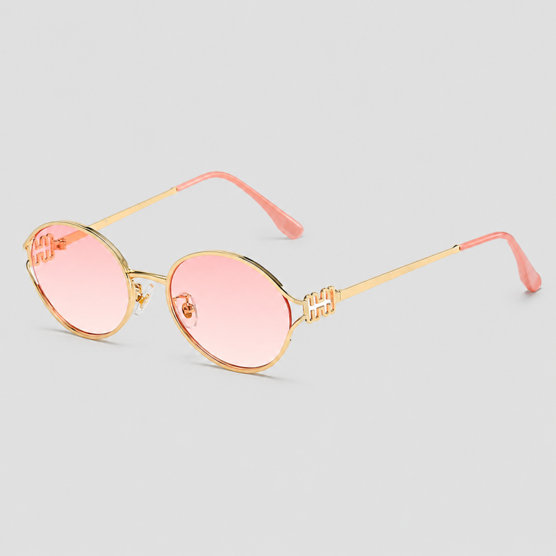 Oval Hollow Cutout Metal Temple Luxury Sunglasses