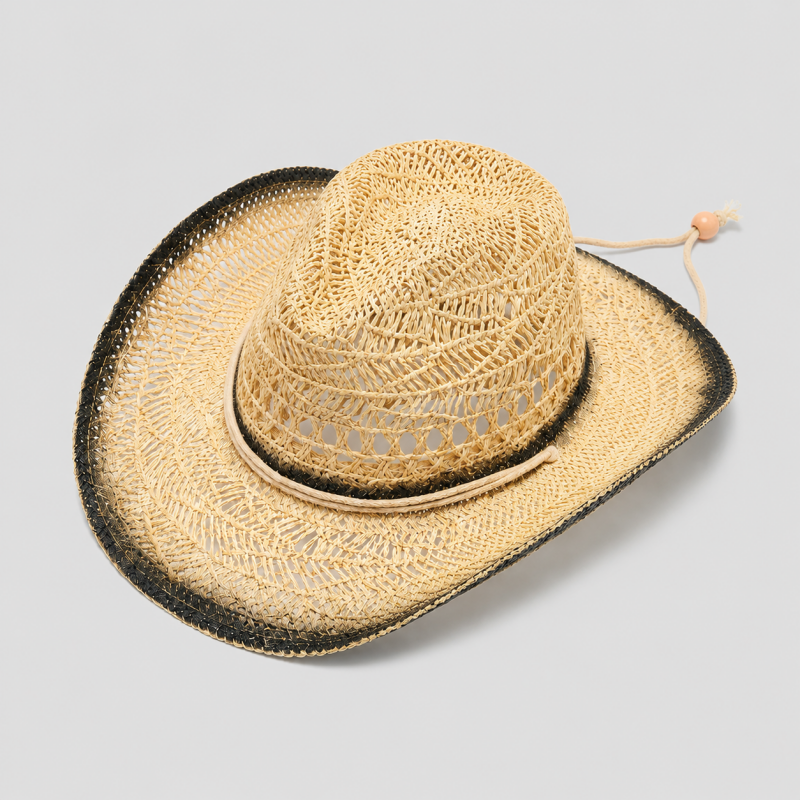 Western Faux Straw Sun Hat with Contrast Brim