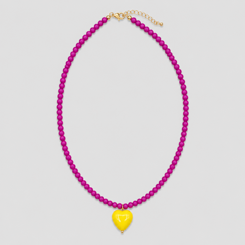 New Candy Color Acrylic Beaded Heart Pendant Choker Necklace