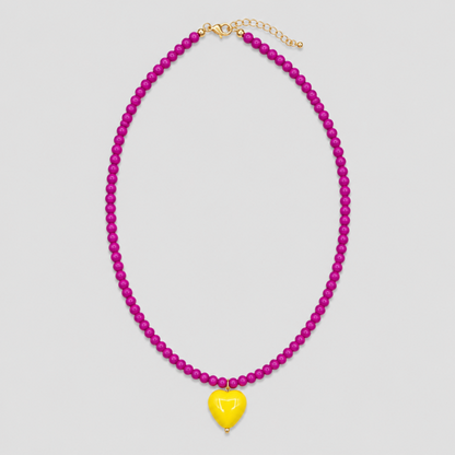 New Candy Color Acrylic Beaded Heart Pendant Choker Necklace
