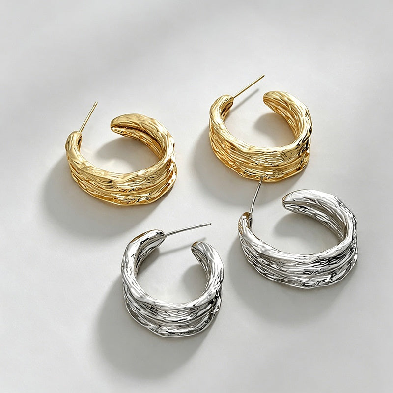 C-Shape Irregular Textured Crinkle Stud Earrings