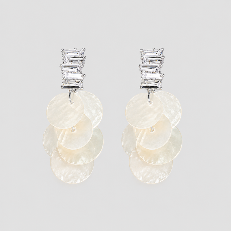 Zircon Natural Shell Tassel Earrings
