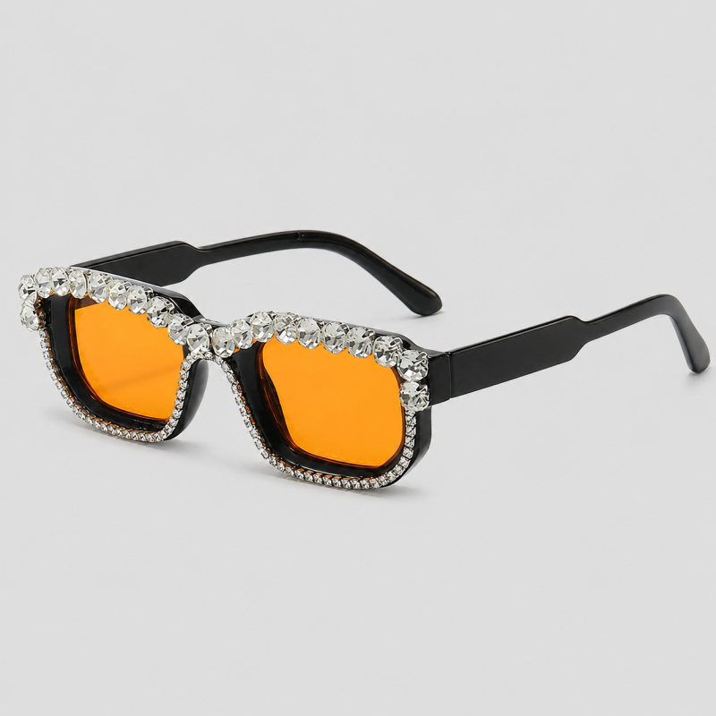 Small Rectangle Full Rhinestone Border Retro Bling Sunglasses