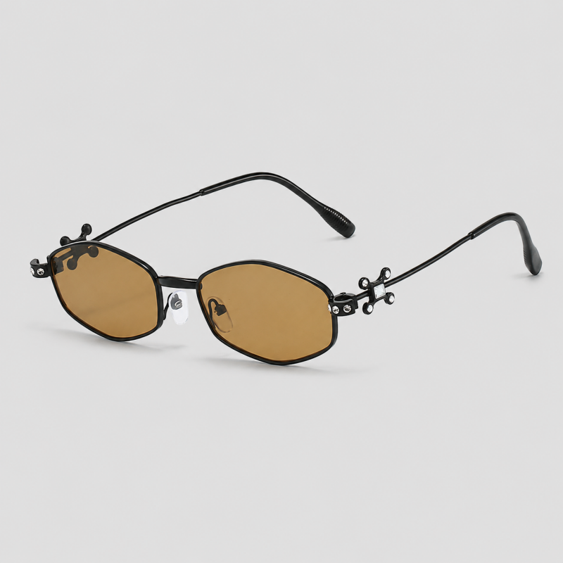 Hexagon Rhinestone Hinge Metal Frame Vintage Sunglasses