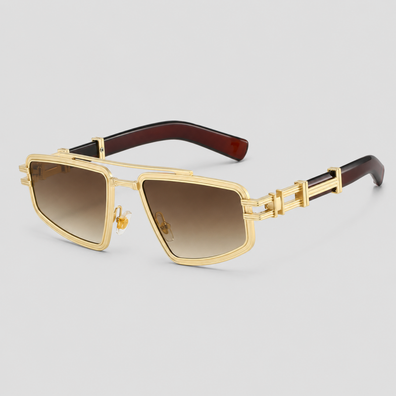 Double Bridge Hollow Metal Rectangle Punk Retro Sunglasses