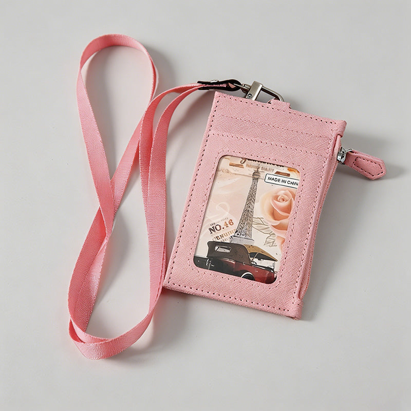 Minimalist Faux PU Card Holder With Lanyard