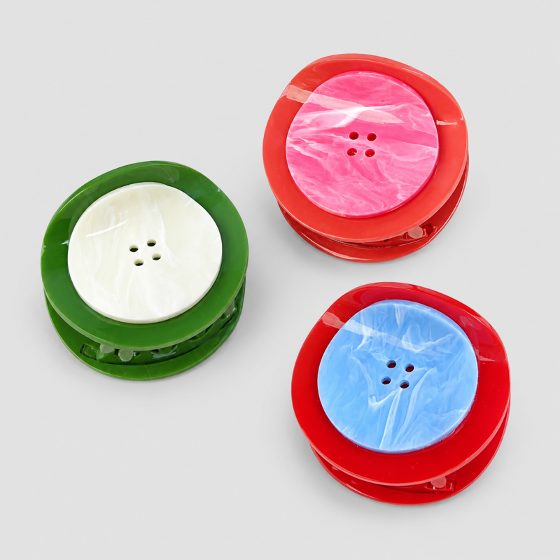 Two-Tone Button Round Hair Claw Clip