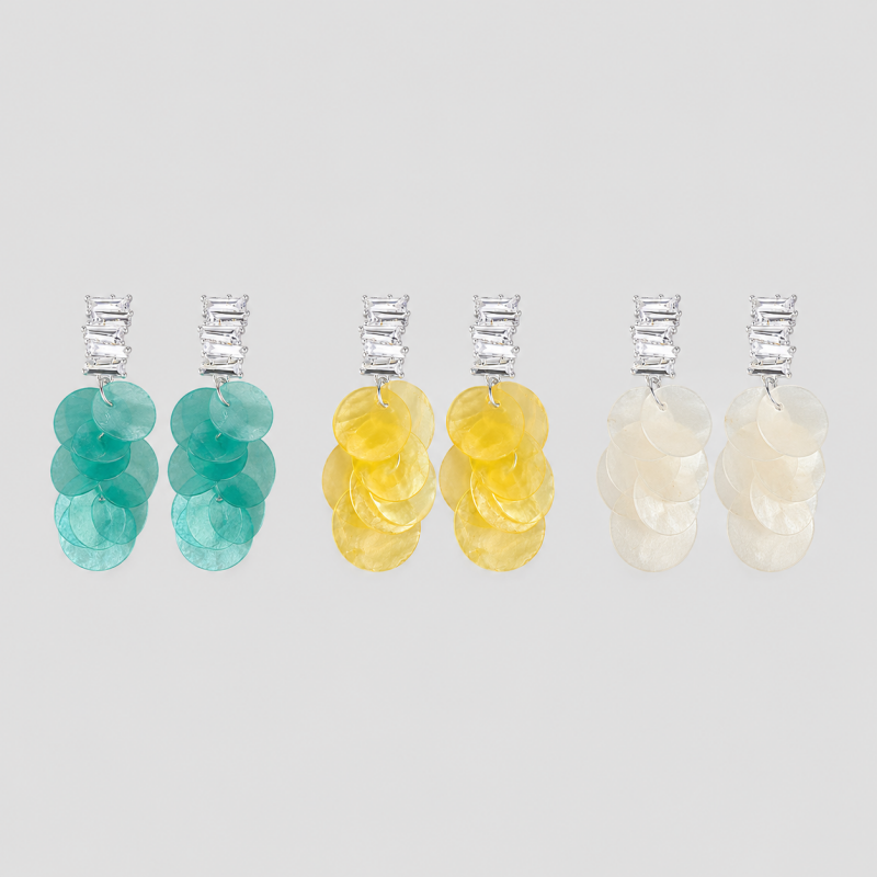 Zircon Natural Shell Tassel Earrings