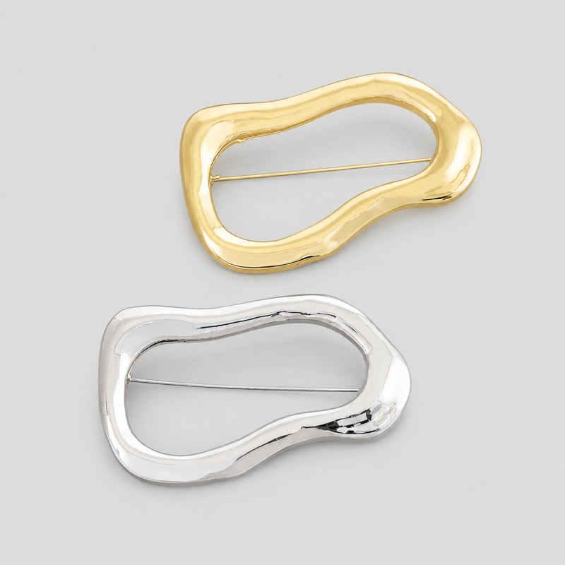 Irregular Hollow Oval Metal Brooch