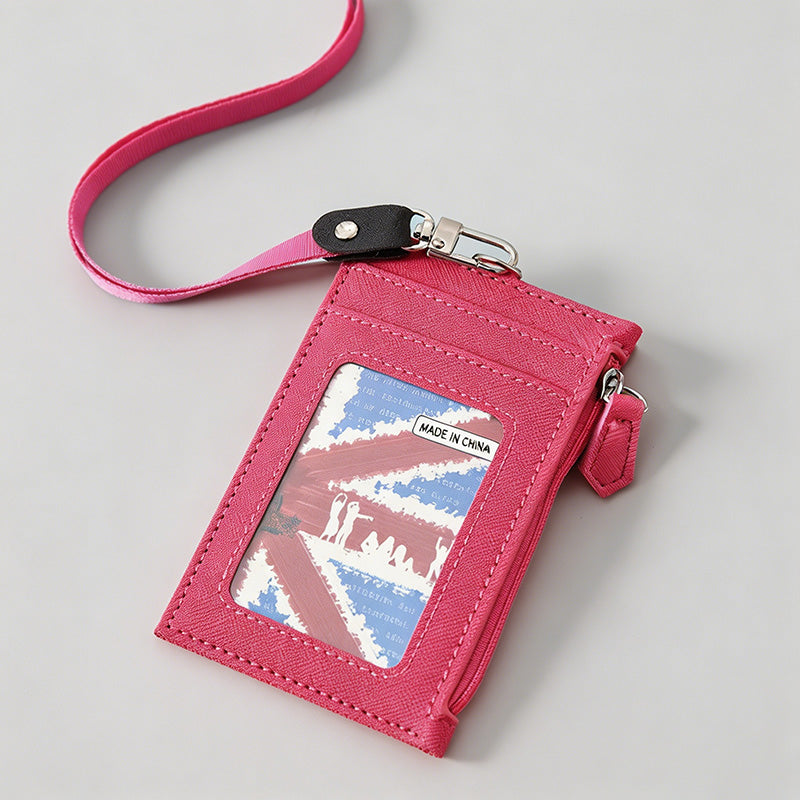 Minimalist Faux PU Card Holder With Lanyard