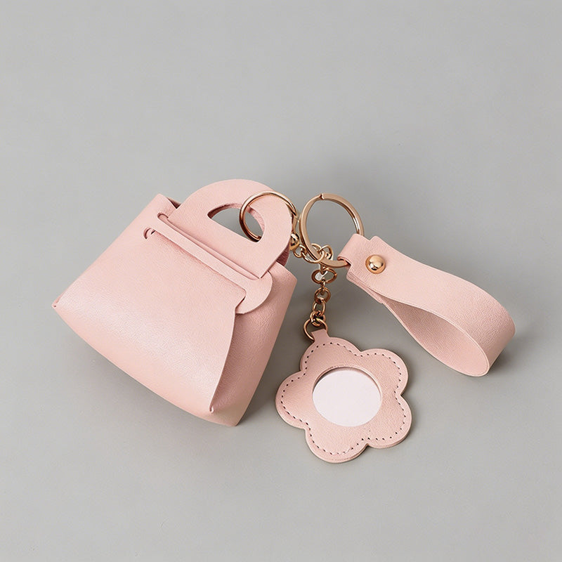 Luxury Faux PU Mini Bag Keychain Mirror
