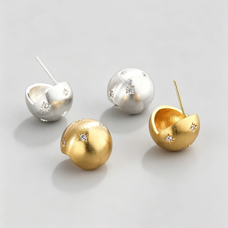 Brushed Round Ball Stud Earrings