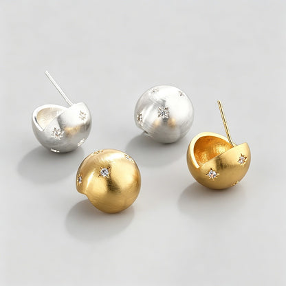 Brushed Round Ball Stud Earrings