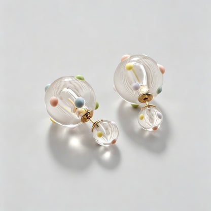 Double Transparent Ball Pastel Dot Back Front Earrings