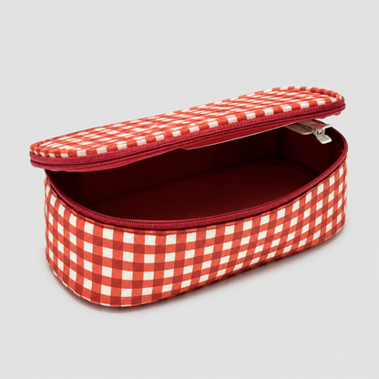 Retro Check Print Pencil Case