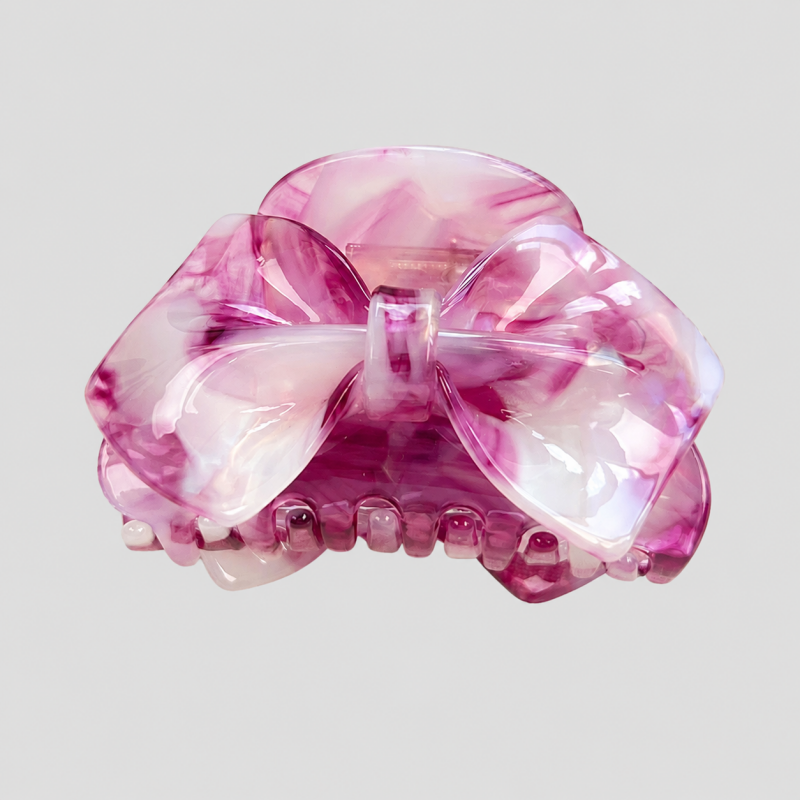 Large Pink Marbled Bow Hair Claw Clip