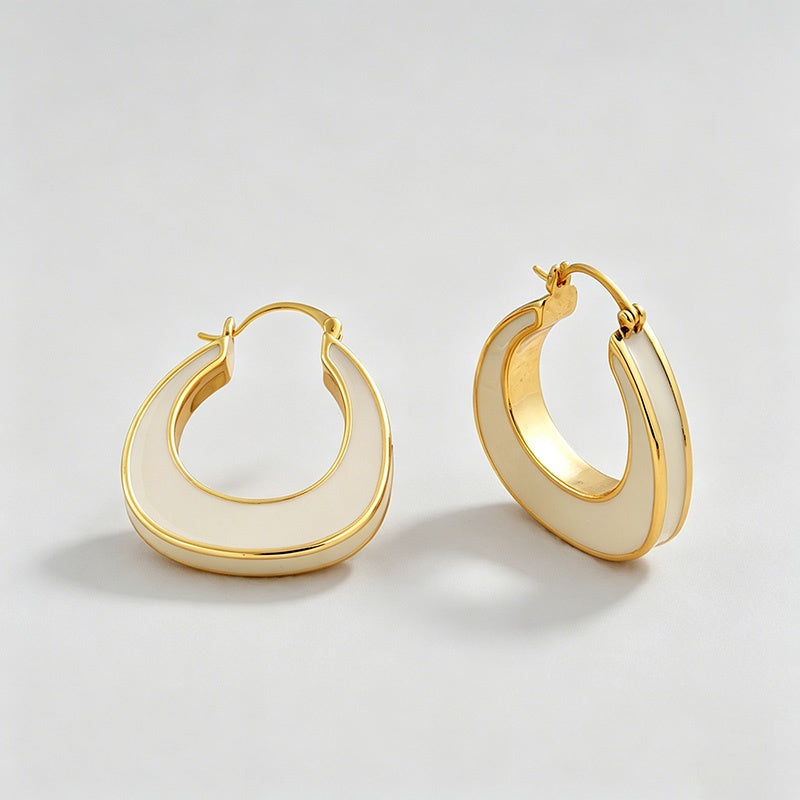 Enamel U-Shape Click Hoop Earrings