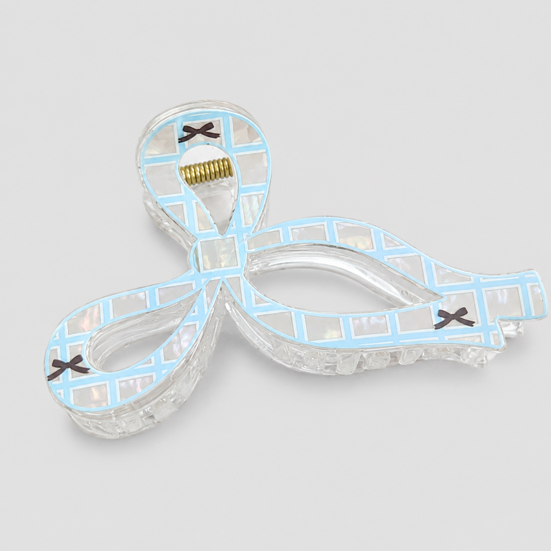 Hollow Three-Loop Plaid Bow Hair Claw Clip