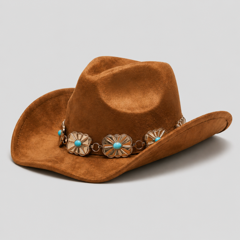 Western Cowboy Hat with Floral Concho Chain Band