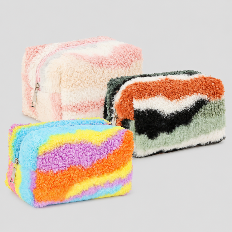 Gradient Color Block Rainbow Plush Pouch