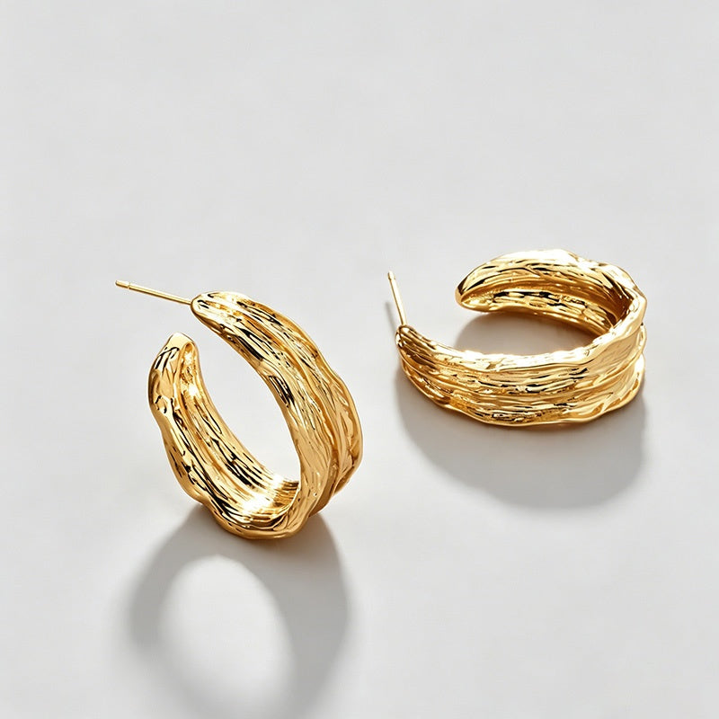 C-Shape Irregular Textured Crinkle Stud Earrings