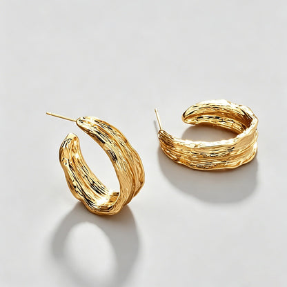 C-Shape Irregular Textured Crinkle Stud Earrings