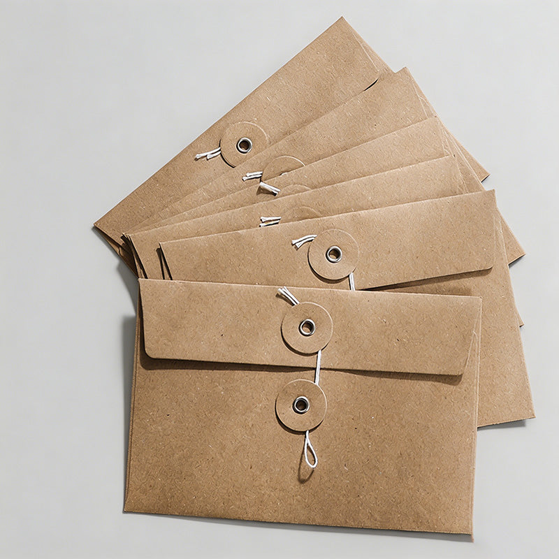 10 Retro Kraft Paper Heart Tie Sealing Envelope Sets