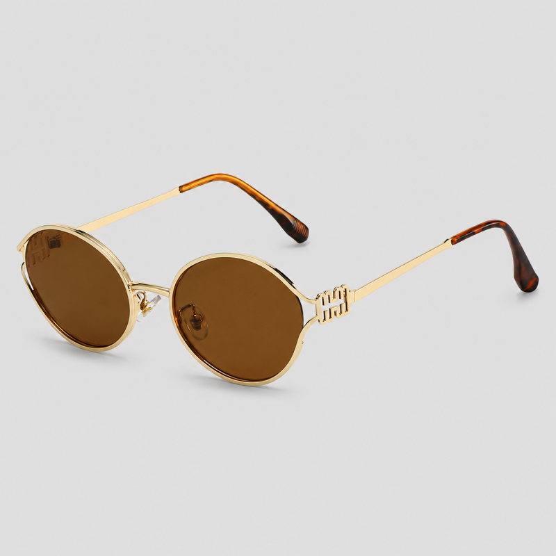 Oval Hollow Cutout Metal Temple Luxury Sunglasses