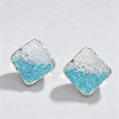 Round Square Glitter Crushed Glass Crystal Studs
